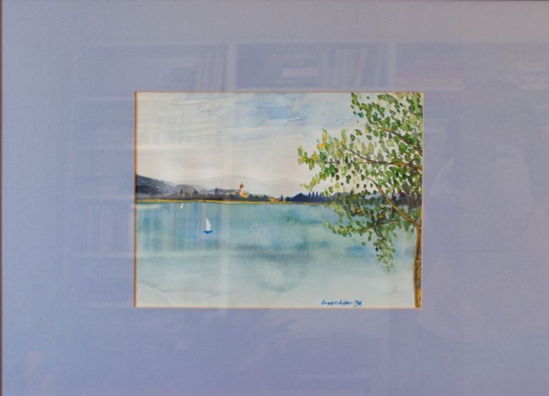 Landschaft (Bodensee), 1994, Aquarell, 33x22 cm, gerahmt mit Passepartout