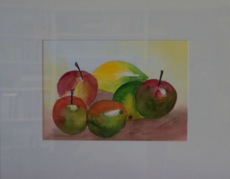 Stillleben, 2001, Aquarell, 25x18 cm, gerahmt mit Passepartout