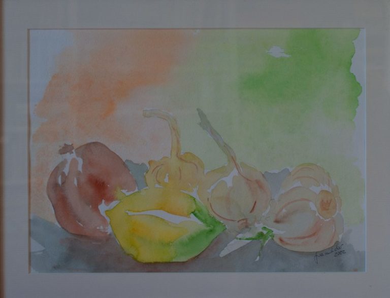 Stillleben, 2002, Aquarell, 35x25 cm, gerahmt mit Passepartout