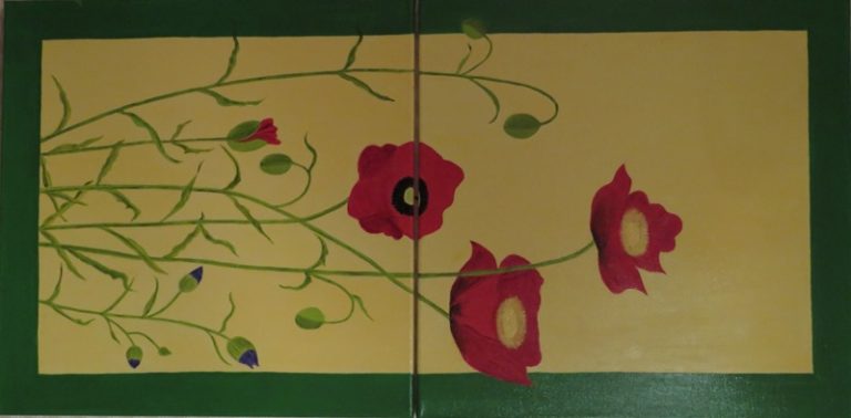 Mohn 2015, Mischtechnik auf Leinwand 2x50x50 cm (in Privatbesitz)