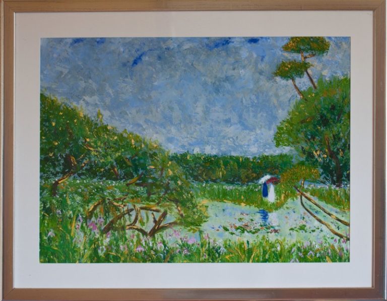 japanische Landschaft, 2003, Öl auf Papier, 70x49 cm, gerahmt mit Passepartout