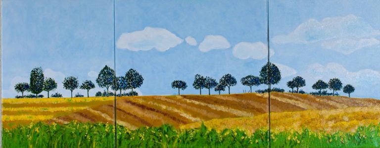 Landschaft, 2008, Öl auf Leinwand, 1x40x40 cm, 2x30x40 cm (in Privatbesitz)