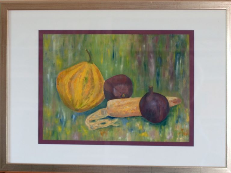 Stilleben mit Kürbis, 2000, Öl auf Papier, 48x37 cm, gerahmt mit Passepartout