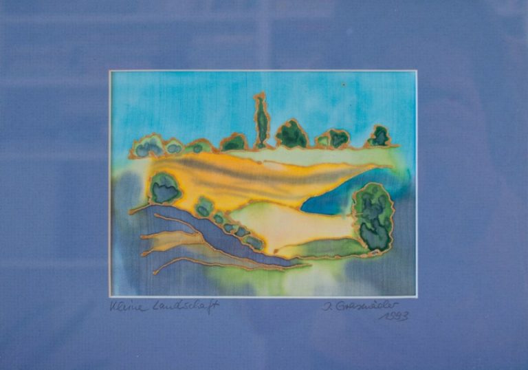 kleine Landschaft, 1993, Seidenmalerei, 20x15 cm, gerahmt mit Passepartout