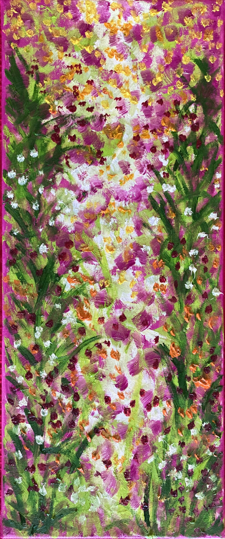 Im Garten, Öl auf Leinwand, 20x50cm, 2022